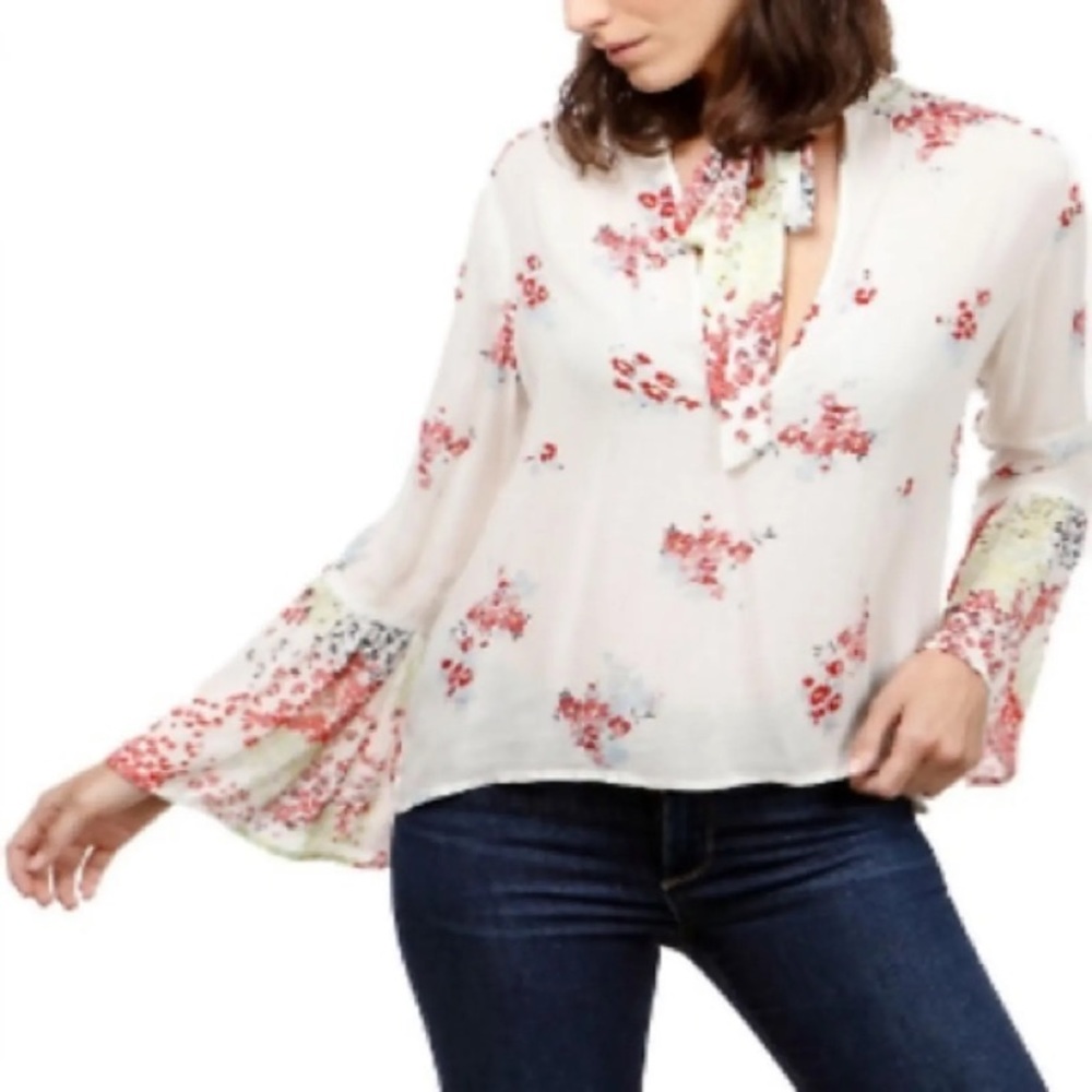 LAST CHANCE! Lucky Brand Shirt Women's Size Small White Floral Blouse - Picture 1 of 5